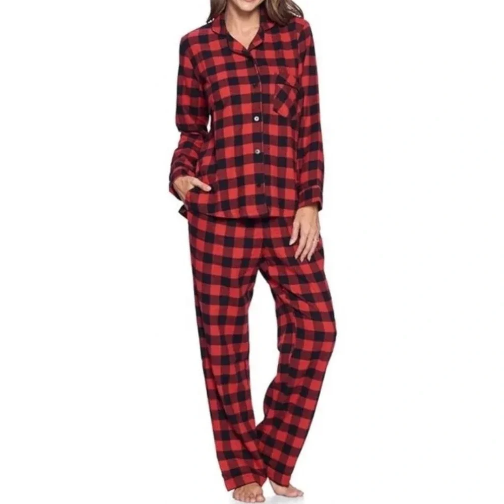 Wondershop Women's 2pc Flannel Top & Pants Pajama Set - Red Buffalo Plaid - M